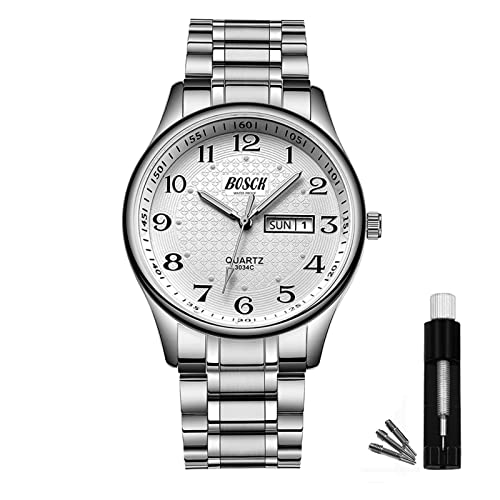 BOSCK Montre Homme, 40 MM Analogique Etanche Affaires Inoxydable Montres Hommes Bracelet Acier, Avec Date et Jour Lecture Facile Anti Rayure de Mode Montre Pour Homme von BOSCK