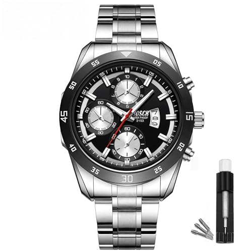 BOSCKeine Chronograph-Funktion, Herren Freizeituhr – Stylisches, sportliches Design, Analoges Quarz-Uhrwerk, für den geschäftlichen Einsatz oder den alltäglichen Gebrauch, Armbanduhren aus Edelstahl BOSCKeine Chronograph-Funktion, Herren Freizeituhr – Stylisches, sportliches Design, Analoges Quarz-Uhrwerk, für den geschäftlichen Einsatz oder den alltäglichen Gebrauch, Armbanduhren aus Edelstahl von BOSCK