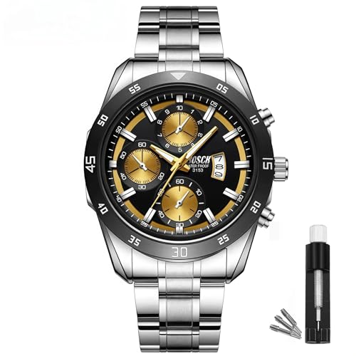 BOSCKeine Chronograph-Funktion, Herren Freizeituhr – Stylisches, sportliches Design, Analoges Quarz-Uhrwerk, für den geschäftlichen Einsatz oder den alltäglichen Gebrauch, Armbanduhren aus Edelstahl BOSCKeine Chronograph-Funktion, Herren Freizeituhr – Stylisches, sportliches Design, Analoges Quarz-Uhrwerk, für den geschäftlichen Einsatz oder den alltäglichen Gebrauch, Armbanduhren aus Edelstahl von BOSCK