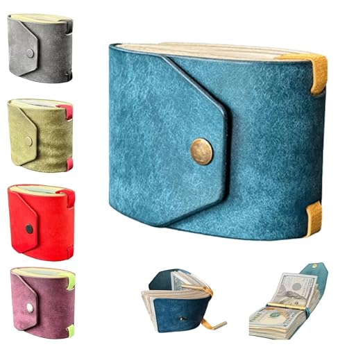 BOSENIYU Geldtasche aus echtem Leder, handgefertigtes Leder, schneller Zugriff, Geldhalter, mit Magnetverschluss., Blau, 3.5x2.7 in, Casual von BOSENIYU