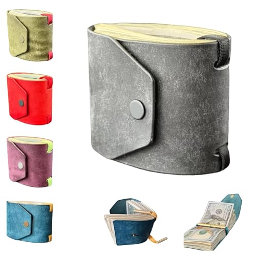 BOSENIYU Geldtasche aus echtem Leder, handgefertigtes Leder, schneller Zugriff, Geldhalter, mit Magnetverschluss., GRAU, 3.5x2.7 in, Casual von BOSENIYU
