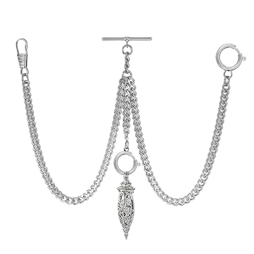BOSHIYA Doppel Albert Silber Taschenkette, Herren Taschenkette. Taschenkette Mit Lampenanhänger Mit Verstellbarer Länge. von BOSHIYA