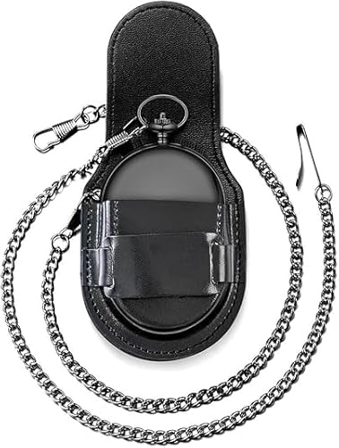 BOSHIYA Glatte Quarz Taschenuhren (BS-P-07-Schwarz+Tasche) von BOSHIYA