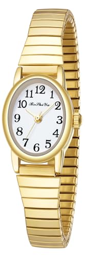 BOSHIYA Gold Uhren für Frauen Easy Read Analog Quarz Frauen Uhr mit Edelstahl Expansion Band Damen Armbanduhren wasserdicht von BOSHIYA