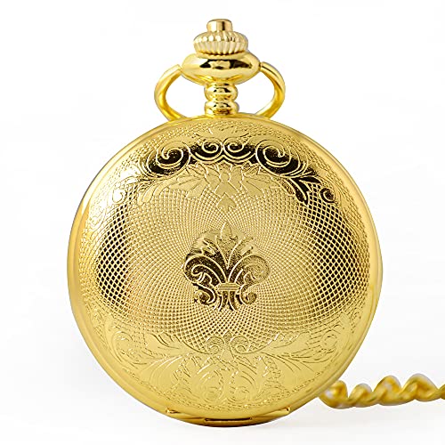 BOSHIYA Herren Taschenuhr Mechanische Leuchtende Vintage Steampunk Skelett Halbjäger Handaufzug Mechanische Taschenuhr mit Kette für Herren (Gold-13) von BOSHIYA