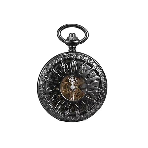 BOSHIYA Herren Taschenuhr Mechanische Leuchtende Vintage Steampunk Skelett Halbjäger Handaufzug Mechanische Taschenuhr mit Kette für Herren (Schwarz-090) von BOSHIYA
