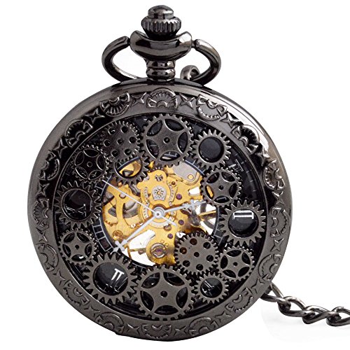 BOSHIYA Herren Taschenuhr mit Kette Mechanische Vintage Steampunk Skelett Halbjäger Handaufzug Mechanische Römische Ziffern Skala Kettenuhr für Herren Schwarz BOSHIYA Herren Taschenuhr mit Kette Mechanische Vintage Steampunk Skelett Halbjäger Handaufzug Mechanische Römische Ziffern Skala Kettenuhr für Herren Schwarz von BOSHIYA