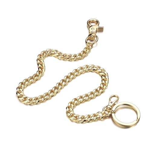 BOSHIYA Schlüsselkette Hosenkette Herren Edelstahl 44cm Lang Geldbörse Kette Gold Schlüsselanhänger Kette mit Karabiner und Schlüsselring für Geldbörse Portemonnaie Schlüssel, 1 Pack von BOSHIYA