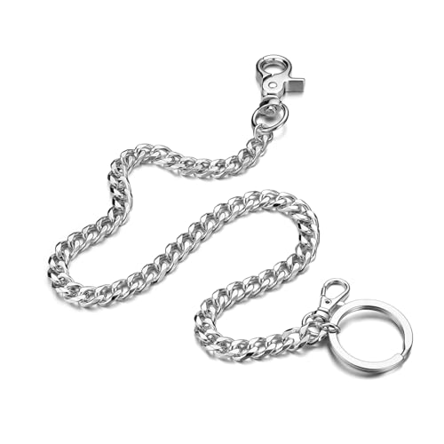 BOSHIYA Schlüsselkette Hosenkette Herren Edelstahl 44cm Lang Geldbörse Kette Silber Schlüsselanhänger Kette mit Karabiner und Schlüsselring für Geldbörse Portemonnaie Schlüssel, 1 Pack von BOSHIYA