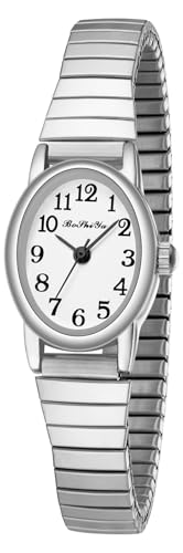 BOSHIYA Silber Uhren für Frauen Easy Read Analog Quarz Frauen Uhr mit Edelstahl Expansion Band Damen Armbanduhren wasserdicht von BOSHIYA