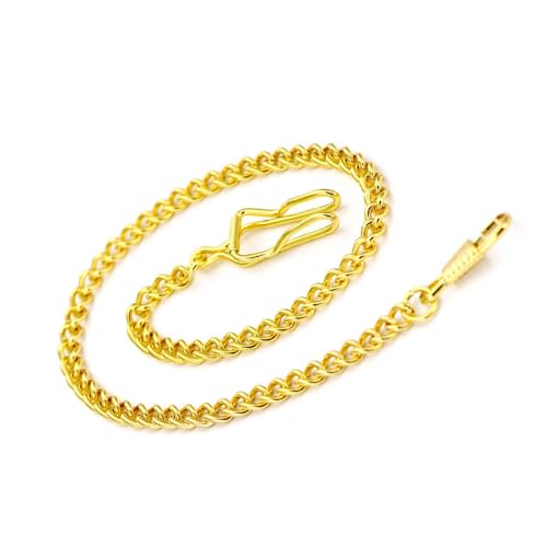 BOSHIYA Taschenuhr Kette 14 inch T Bar Albert Westenkette mit Karabiner Überzug Cowboy Kette für Herren Silber/Gold (DE-HBL Goldene-18) von BOSHIYA