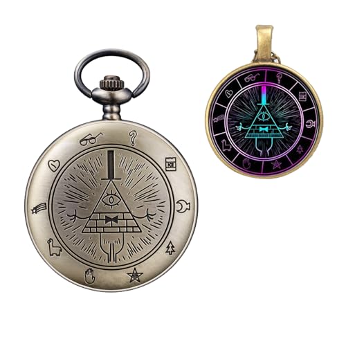 BOSHIYA Vintage Quarz Taschenuhren für Männer Frauen Gravity Falls Bill Cipher Taschenuhr mit Kette Weihnachten Graduierung Geburtstag Geschenke von BOSHIYA
