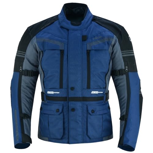 BOSMOTO Textile Motorradjacke Blau-Schwarz für Männer Ellbogen- und Stahlgitterpaneele 6 Taschen Reflektierende Elemente (DE/NL/SE/PL, Alphanumerisch, 5XL, Regular, Regular, BLUE) von BOSMOTO