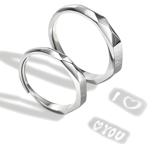 BOSONS ICH Liebe Dich geheimer Projektionsring, S925 Verstellbarer, lichtgeformter Projektionspaarring, romantischer Sterlingsilber-Handarbeitsring, passende Ringe als Geschenk für Paare von BOSONS