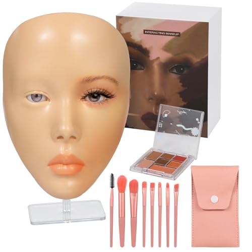 All-in-One-Make-up-Trainingsset: Silikon-Gesicht mit Ständer, Lidschatten-Palette, 8-Pinsel-Beutel-Set, Übungswerkzeuge für Lernende von BOSREROY