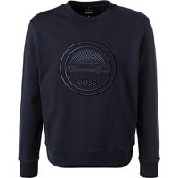 BOSS Black Herren Sweatshirt blau Baumwolle unifarben von BOSS Black