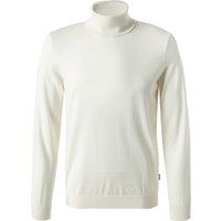 BOSS Black Herren Rollkragenpullover weiß Schurwolle unifarben von BOSS Black