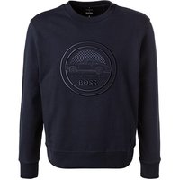 BOSS Black Herren Sweatshirt blau Baumwolle unifarben von BOSS Black