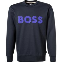 BOSS Black Herren Sweatshirt blau Baumwolle Logo und Motiv von BOSS Black