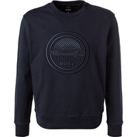 BOSS Black Herren Sweatshirt blau Baumwolle unifarben von BOSS Black
