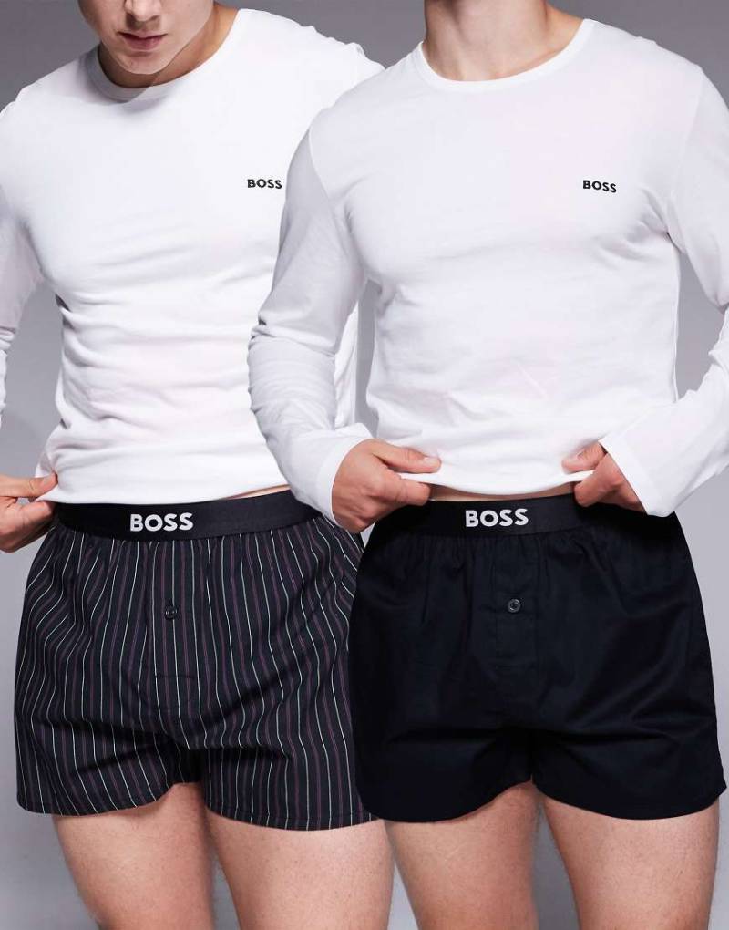 BOSS Bodywear - 2er-Pack Webboxer mit und ohne Streifen in Lila/Schwarz von BOSS Bodywear
