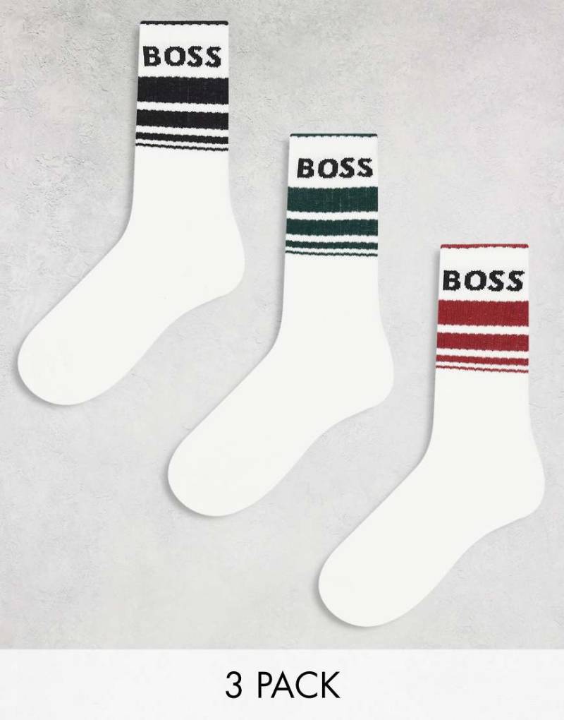 BOSS Bodywear - 3er-Pack Logo-Socken in Weiß mit sportlichen Streifen von BOSS Bodywear