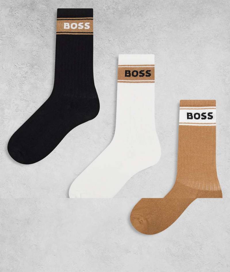 BOSS Bodywear - 3er-Pack Socken in Schwarz, Weiß und Braun von BOSS Bodywear