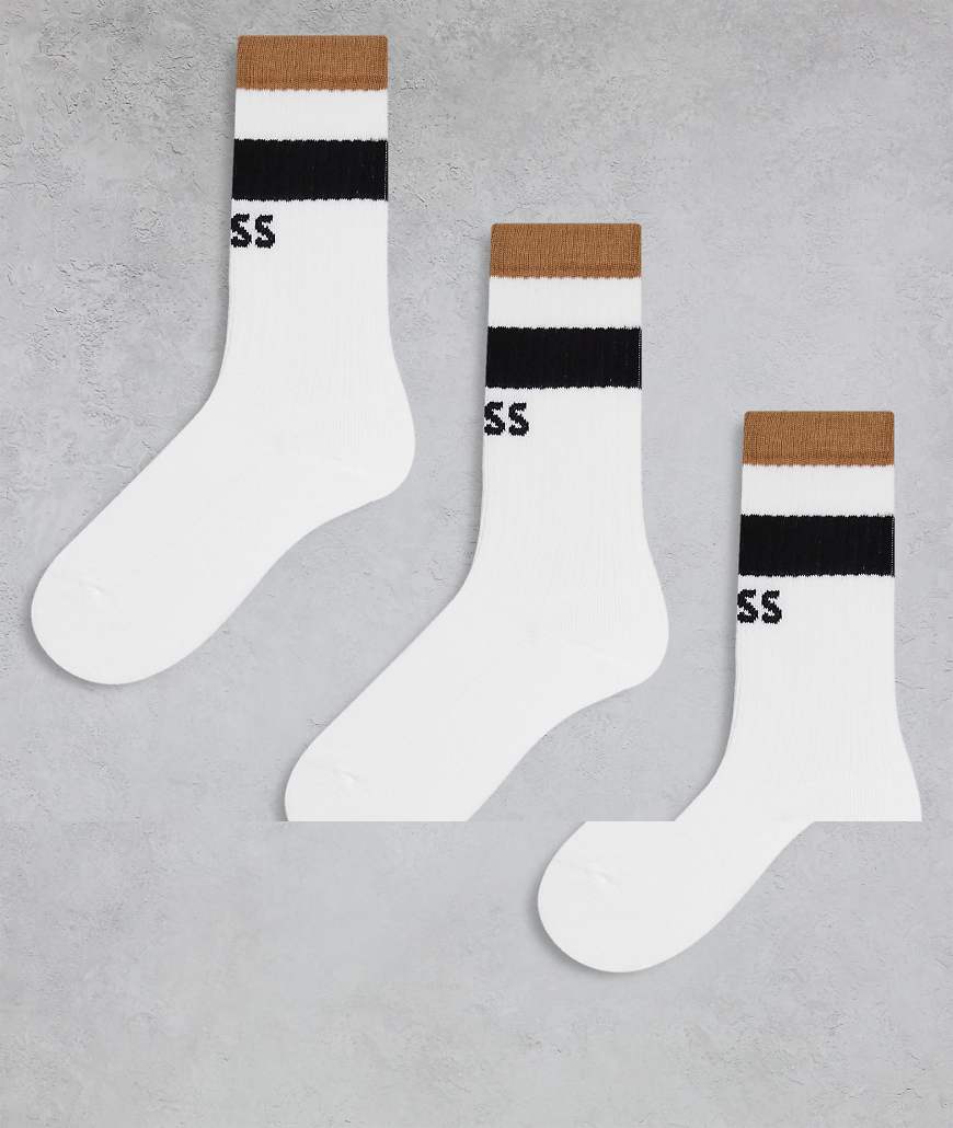 BOSS Bodywear - 3er-Pack Socken in Weiß mit Logo und Streifen von BOSS Bodywear