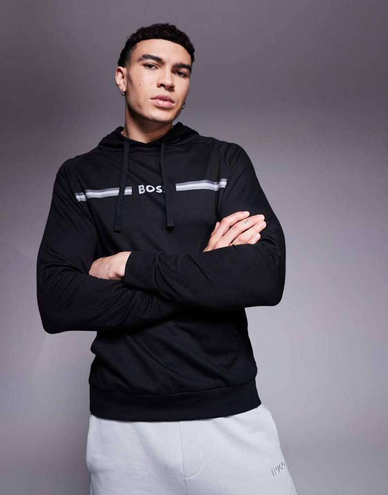 BOSS Bodywear - Authentic - Schwarzer Kapuzenpullover mit Streifen-Logo in regulärer Passform von BOSS Bodywear