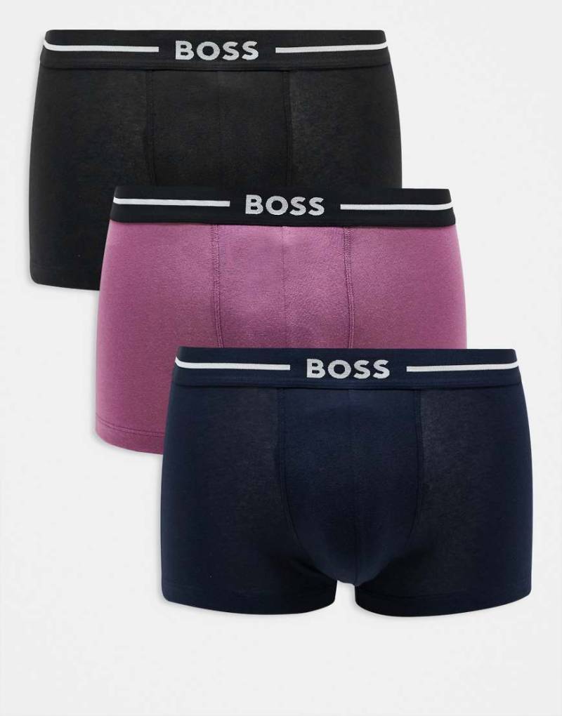 BOSS Bodywear - Bold - 3er-Pack Unterhosen in Rosa, Marineblau und Schwarz mit Logo-Bund-Bunt von BOSS Bodywear