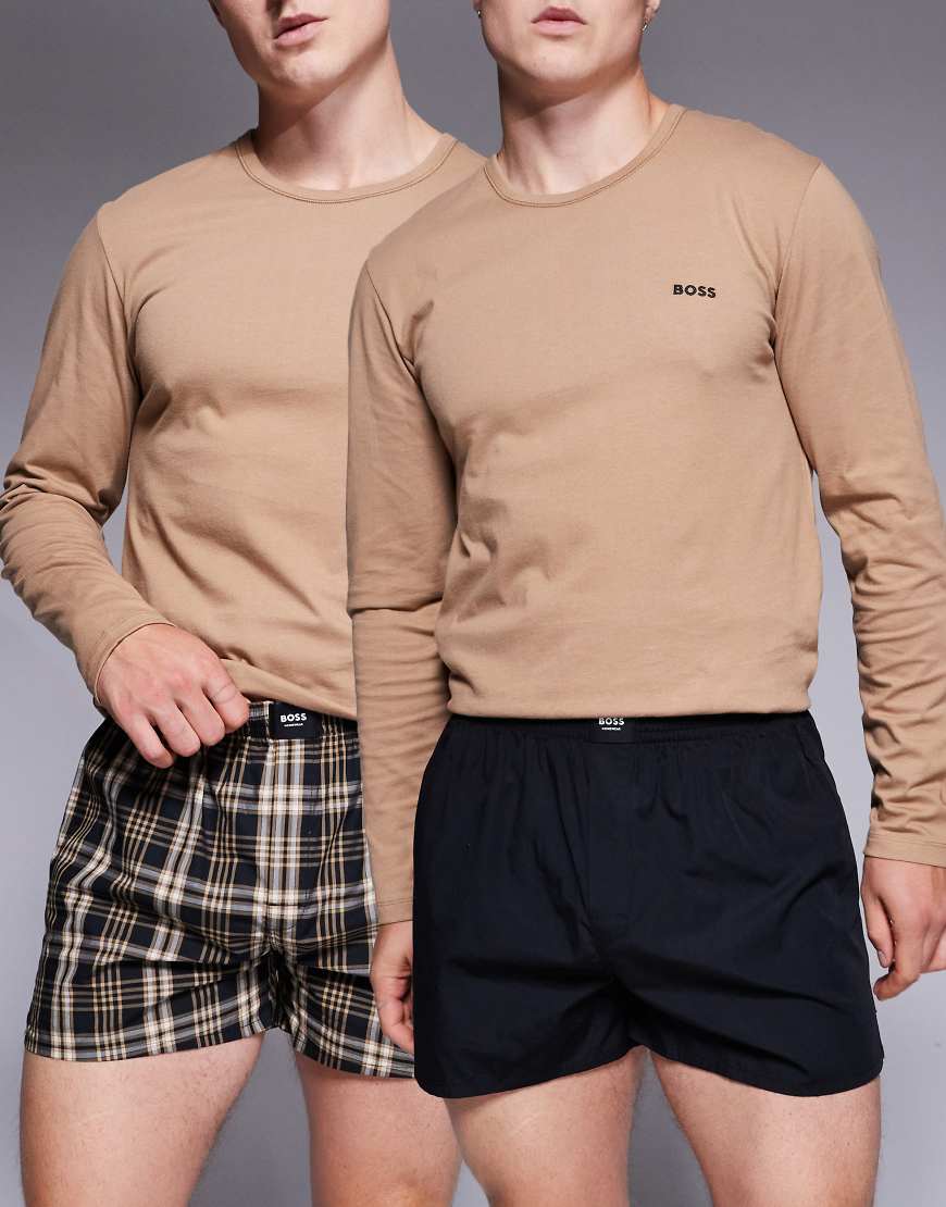 BOSS - Bodywear - Gewebte Boxershorts im 2er-Pack mit und ohne Karomuster in Schwarz und Pfirsichfarben von BOSS Bodywear