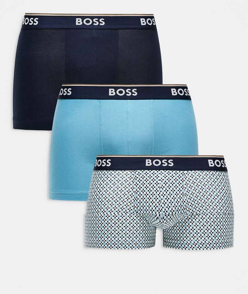 BOSS Bodywear - Power - 3er-Pack Unterhosen in Blau mit All-over-Print von BOSS Bodywear