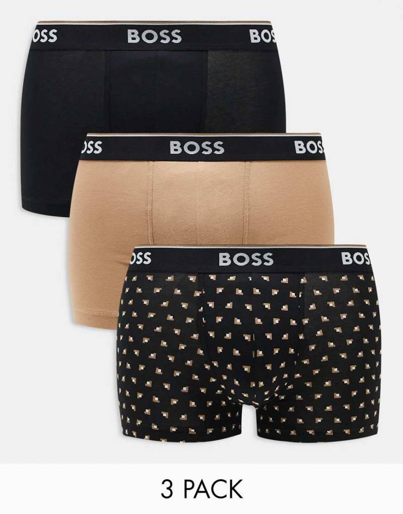 BOSS Bodywear - Power - 3er-Pack Unterhosen in Schwarz mit Design-Print von BOSS Bodywear