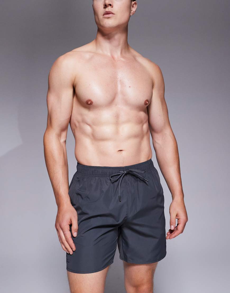 BOSS - Dive - Badeshorts in Anthrazit mit Box-Logo-Grau von BOSS Bodywear