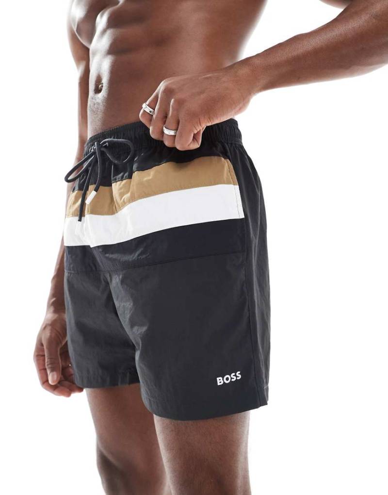 BOSS - Luis - Badeshorts in Dunkelgrau mit Logo-Streifen von BOSS Bodywear