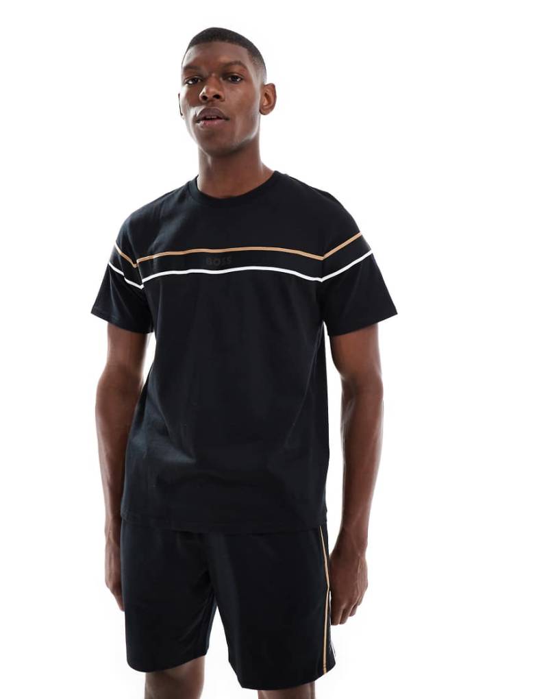 Boss Bodywear - Iconic - T-Shirt in Schwarz mit Streifen, Kombiteil von BOSS Bodywear