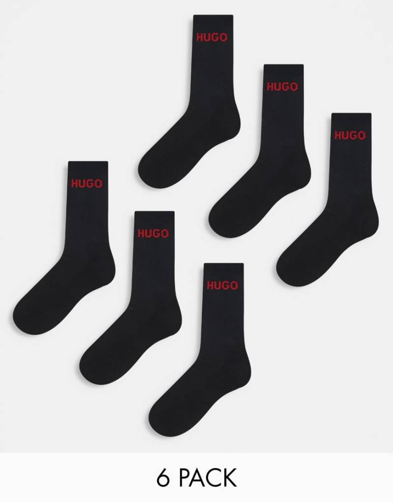 HUGO Bodywear - 6er-Pack gerippte Socken in Schwarz mit Logo von BOSS Bodywear
