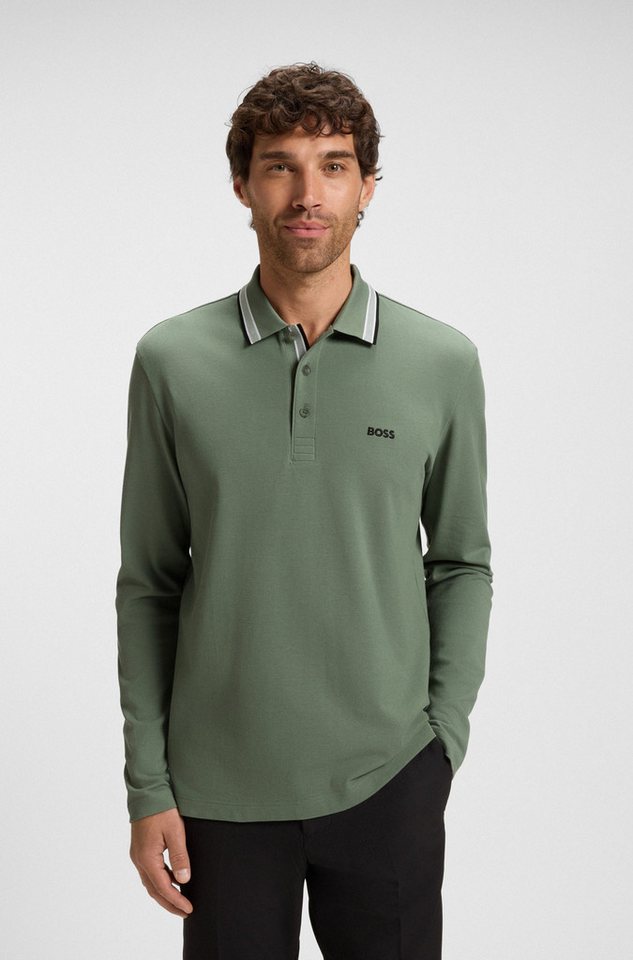 BOSS GREEN Langarm-Poloshirt Plisy mit Streifen am Kragen von BOSS GREEN