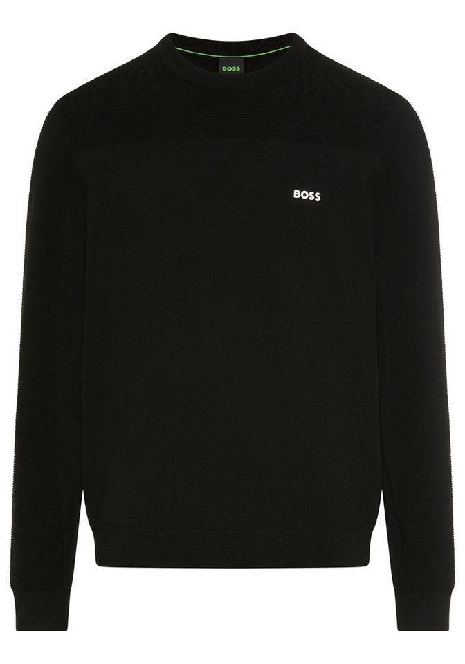 BOSS GREEN Strickpullover KN Momentum-X CN Rundhalsausschnitt, Regular Fit, kontrast HD-Logo von BOSS GREEN