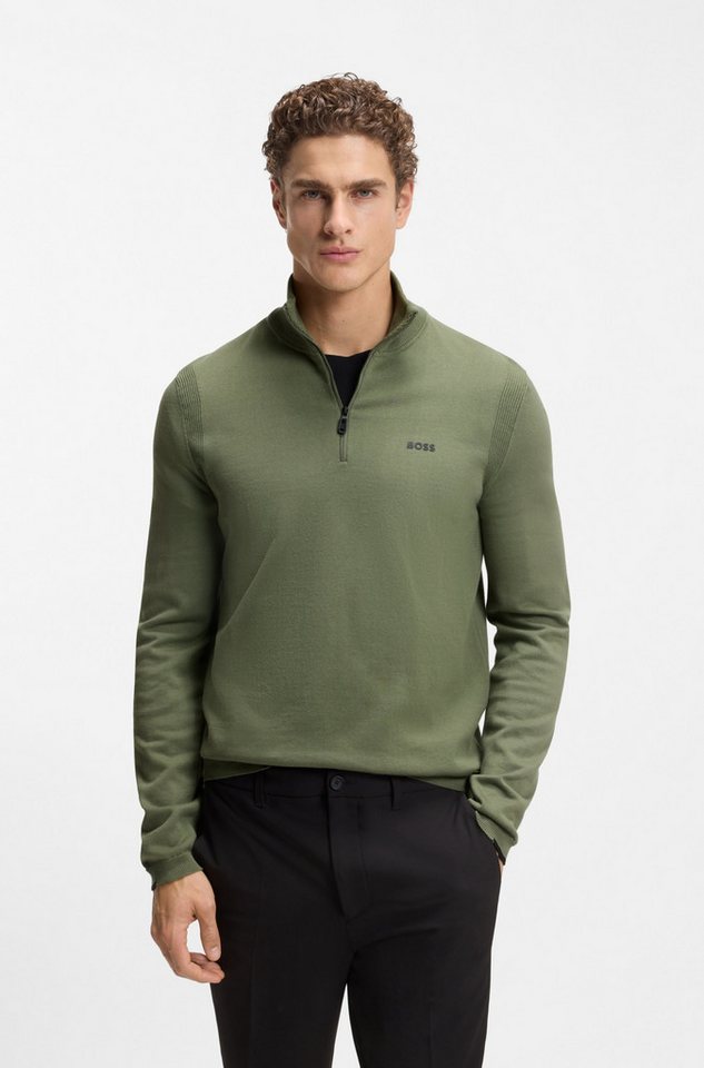 BOSS GREEN Strickpullover Stehkragen mit Reißverschluss, Regular fit, Logo-Print von BOSS GREEN