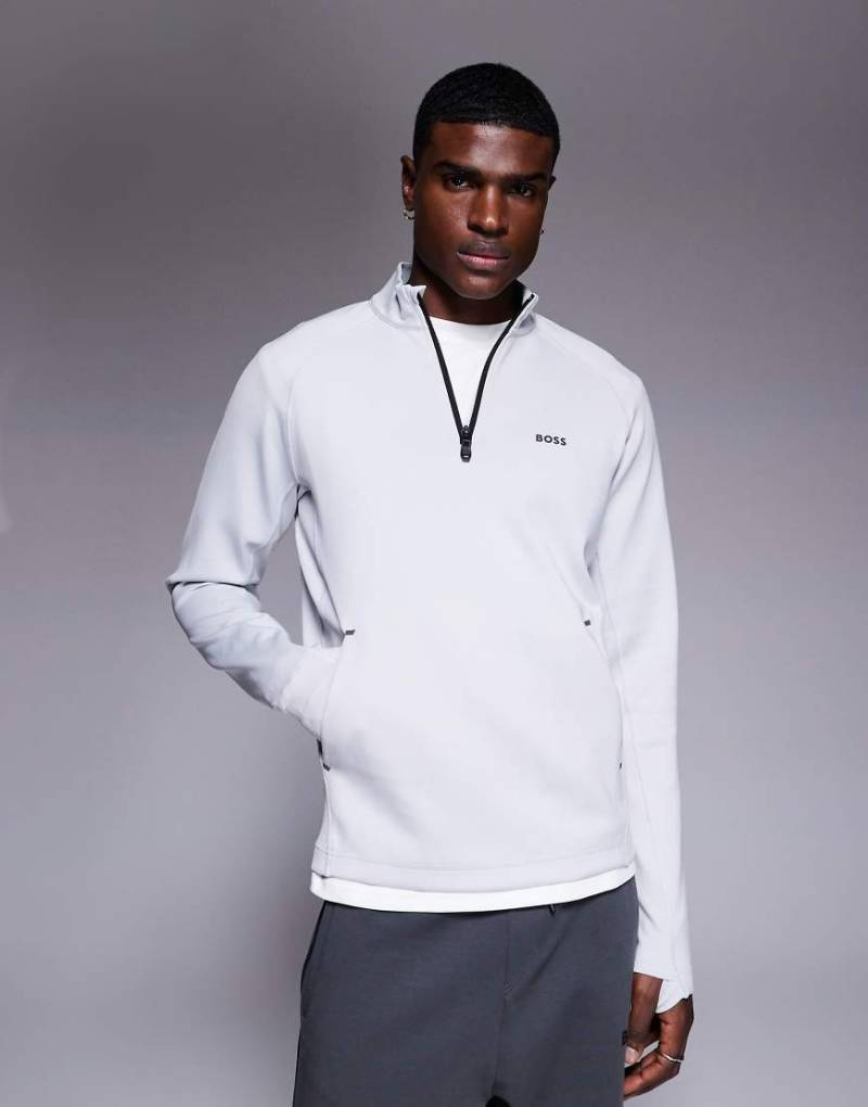 BOSS Green - Active - Sweatshirt in Hellgrau mit kurzem Reißverschluss von BOSS Green