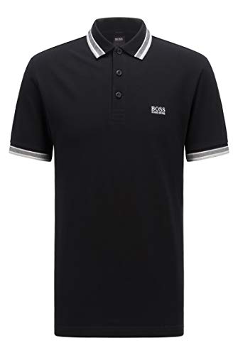 BOSS Herren Paddy Poloshirt aus Baumwoll-Piqué mit Streifen an Kragen und Ärmelbündchen Schwarz von HUGO BOSS