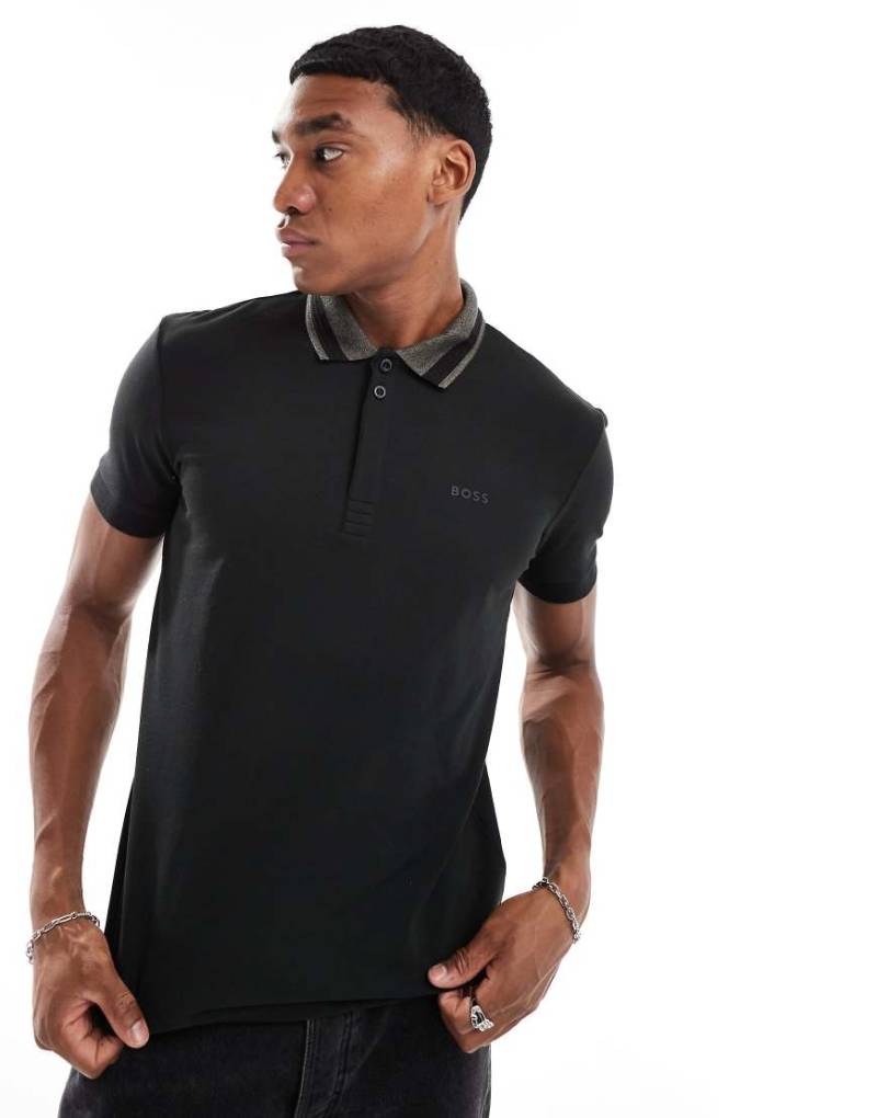BOSS Green - Paddy - Polohemd in Schwarz mit Zierstreifen von BOSS Green