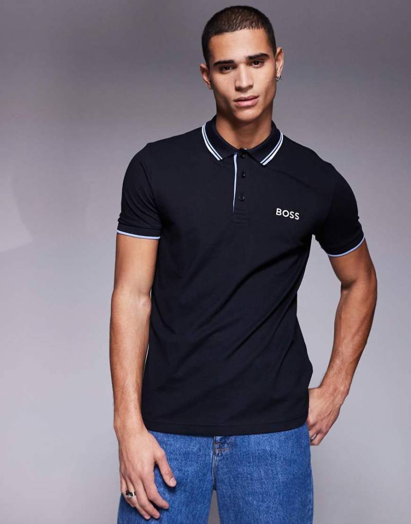 BOSS Green - Paddy Pro - Pikee-Polohemd in Marineblau mit regulärer Passform und Zierstreifen von BOSS Green