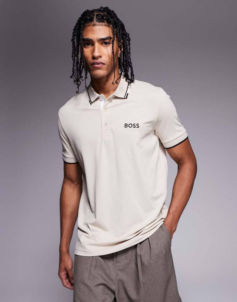 BOSS Green - Paddy Pro - Poloshirt in Beige mit Streifen und Markenlogo-Neutral von BOSS Green