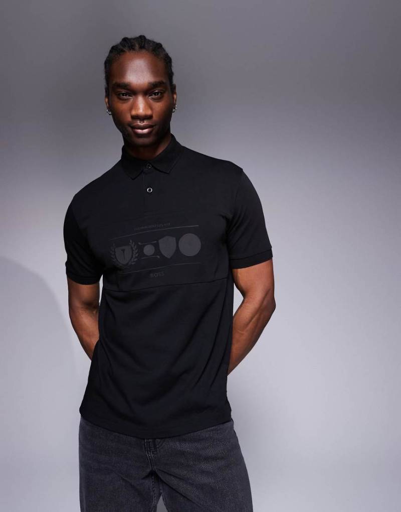 BOSS Green - Percy Heritage - Schweres Relaxed Fit Polohemd in Schwarz mit Golf-Logo von BOSS Green
