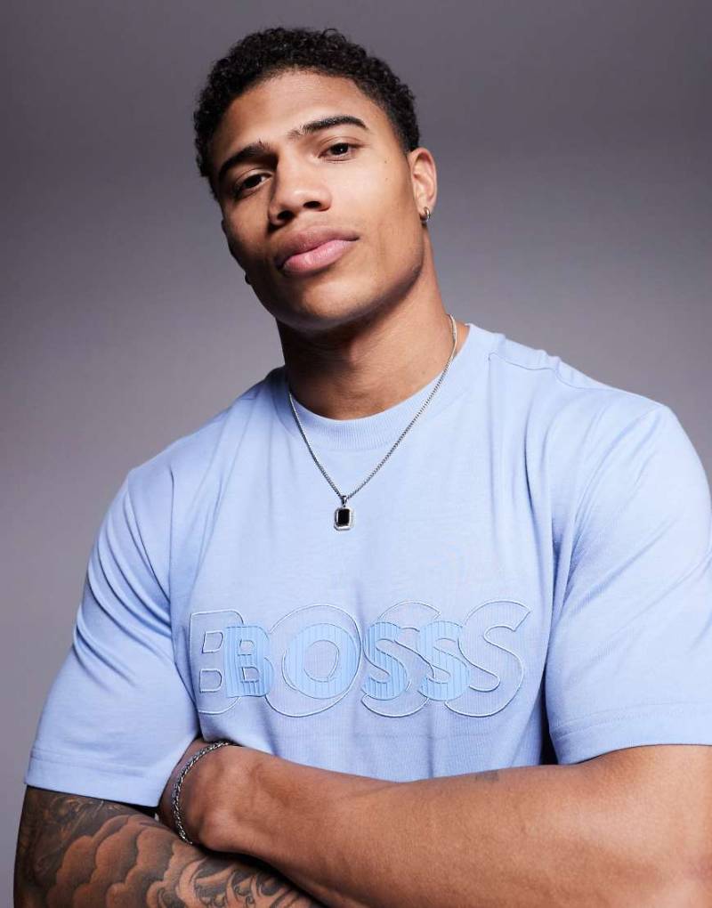 BOSS Green - Regular Fit T-Shirt in Hellblau mit DropNeedle-Logo von BOSS Green