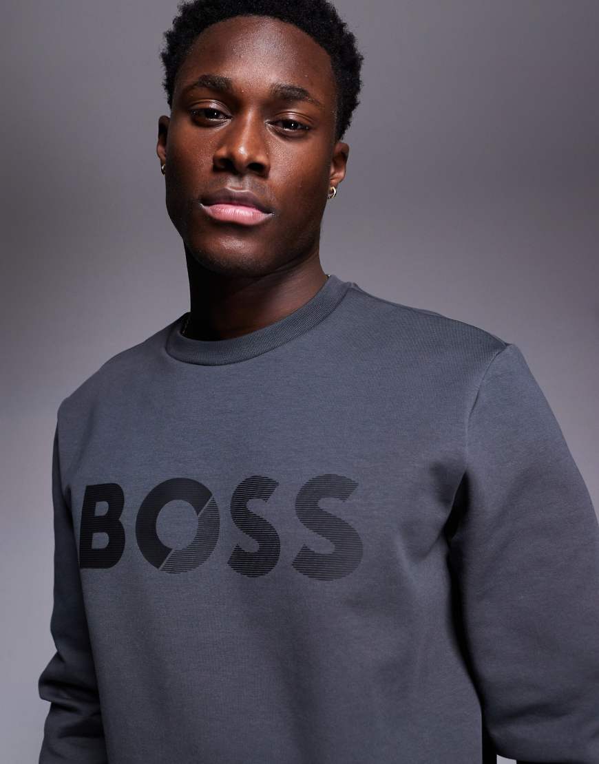 BOSS Green - Salbo - Dunkelgraues Sweatshirt mit Logostreifen in regulärer Passform von BOSS Green
