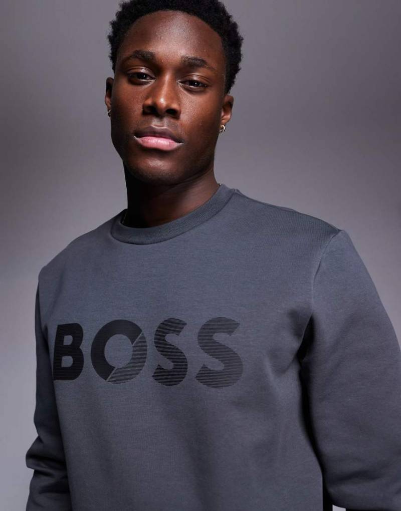 BOSS Green - Salbo - Dunkelgraues Sweatshirt mit Logostreifen in regulärer Passform von BOSS Green