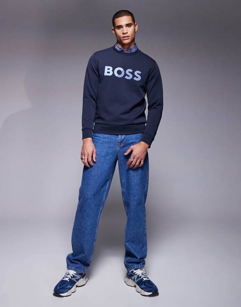 BOSS Green - Salbo - Sweatshirt mit regulärem Schnitt in Marineblau und Logostreifen von BOSS Green